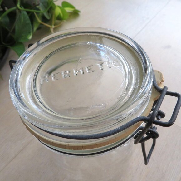 Hermetic Clear Glass Canister Jar 3/4L With Rubber Seal & Wire Hinged Lid Italy - Picture 15 of 15